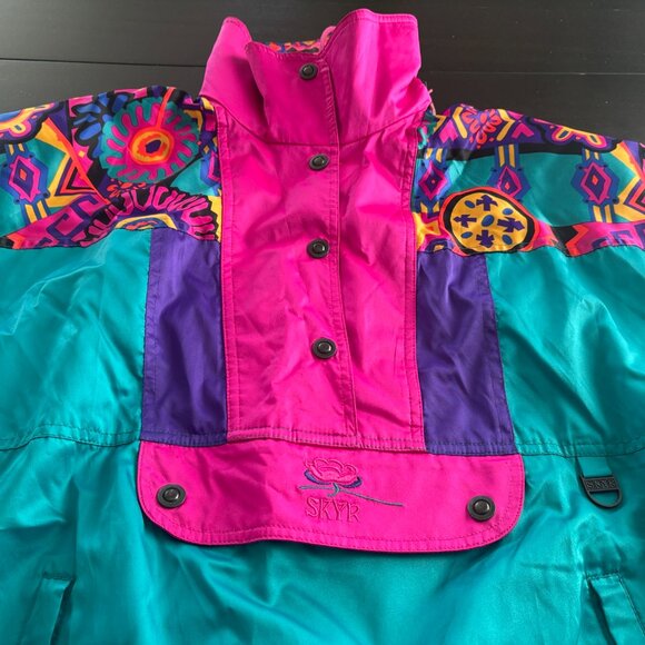 MINT Vintage Womens Skyr Neon Colorful Cropped Ski Snowboard Jacket Size 8 Large - Picture 3 of 9